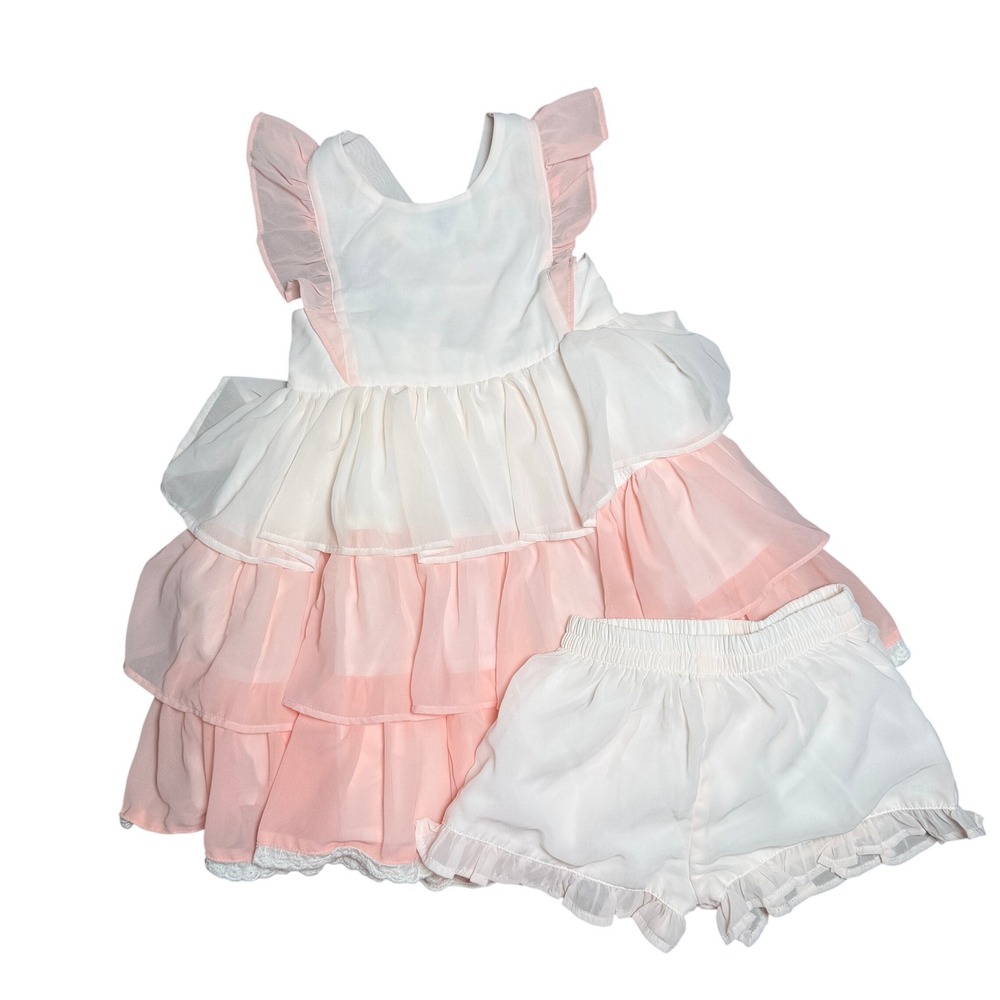 Well Dressed Wolf Girls 5 Birdie Pink Ombre Tiered Ruffle Dress Short Set